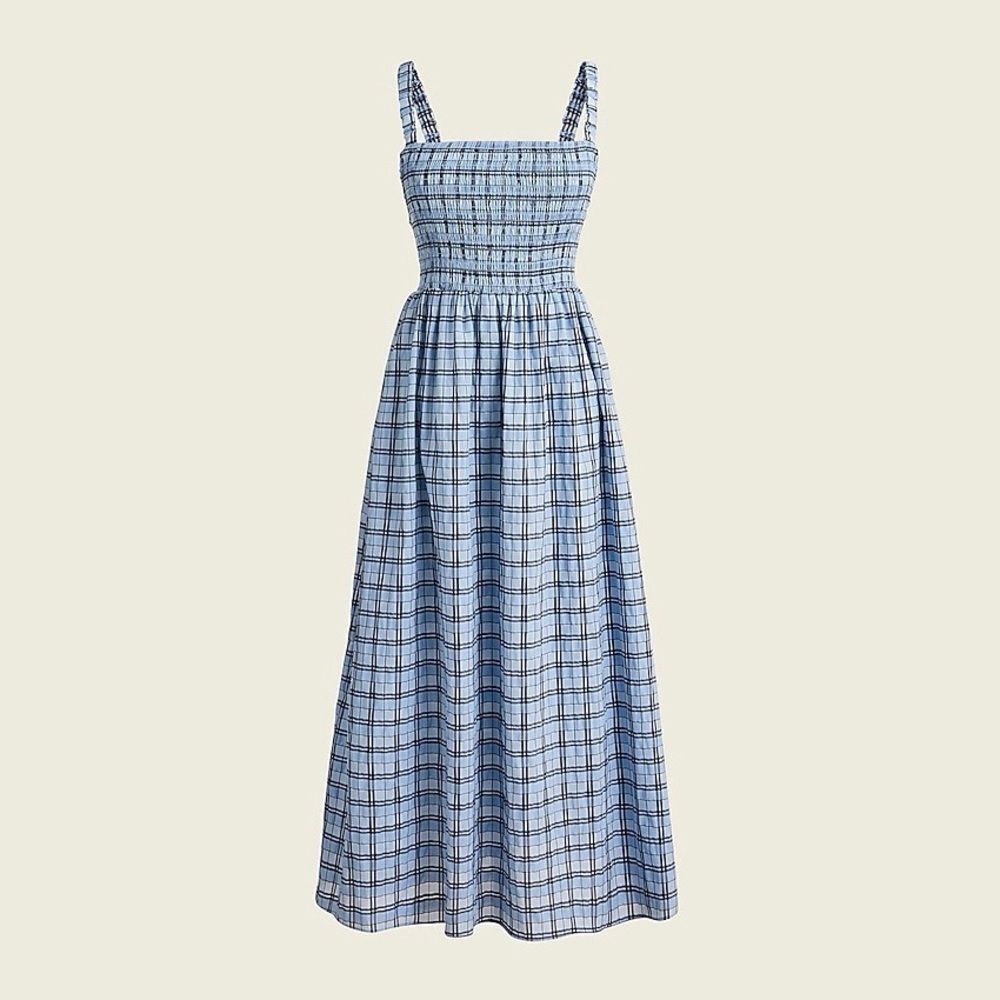 J.Crew Smocked Sleeveless Dress in Textured Plaid Blue Size XXS